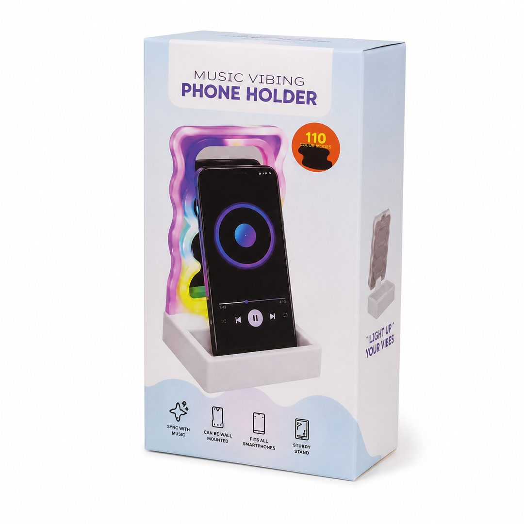 Orbit Wavy LED Light and Mirror Phone Holder is a multifunctional phone stand featuring a vibrant LED glow, a built-in mirror, and a trendy wave design for hands-free viewing