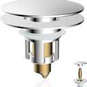 Universal Bathroom Sink Stopper, Metal Pop Up Sink Drain Strainer with Detachable Hair Catcher, Fits 1.1"-2.36" US Basin, Wash Basin Drain Plug with Big/Small Cover Cap, Brass Bounce Core, Chrome