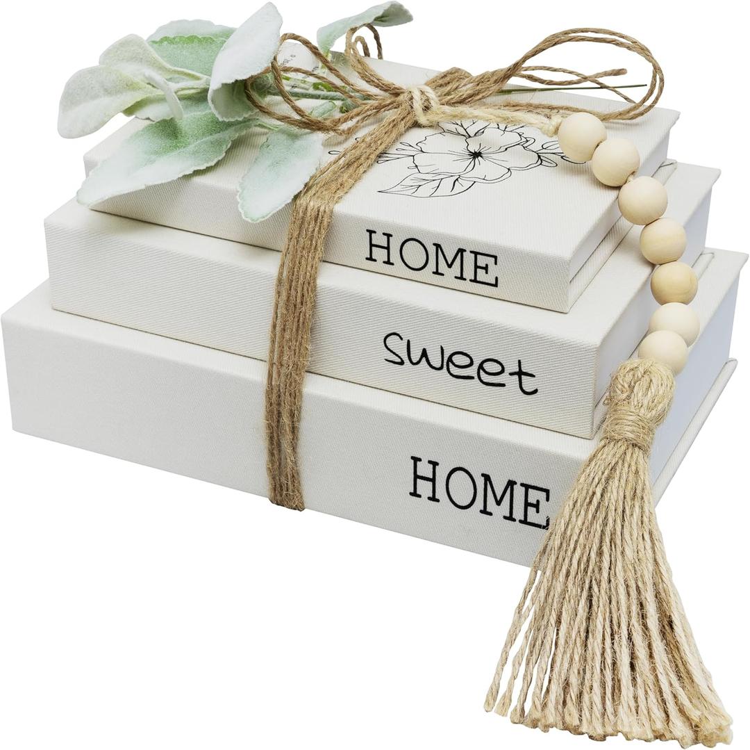 Decorative Storage Book Shaped Boxes Set for Farmhouse Modern Rustic Home Decor,Magnetic Gift Boxes,Hardcover Coffee Table Faux Books (White)