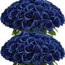60 PCS Fake Navy Blue Roses Artificial Flowers Bulk Realistic Silk Faux Rose with Stems for Wedding Decoration Anniversary Bridal Bouquet DIY Floral Arrangement Romantic Home Decor Gifts