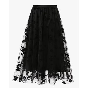 Women's A Line Tulle Midi Skirt Tiered Petticoat Skirts Tea-Length Elastic Waist Tutu Skirts, XS