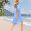 YESNO Summer Dresses for Women 2025 Floral Boho Ruffle Short Sleeve Sundresses Casual Shift Dress ESA (Blue, L)