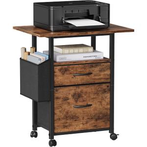 GYIIYUO 2 Drawer File Cabinet with 24'' Extended Desktop, Mobile Filing Cabinet, Rolling File Cabinet with Side Bag, Fabric Drawer, Fits A4/Letter Size, Printer Stand Home Office, Light Brown