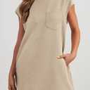 PRETTYGARDEN Women's Summer Short T Shirt Dress Cap Sleeve Crew Neck Casual Loose Basic Mini Dresses (Beige, XL)