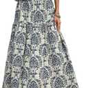Milumia Women's Boho Vintage Floral Print Beach Vacation Maxi Skirt | Elastic High Waist Long Tiered Flared A Line Dress for Women, Going Out, Summer, Casual Flowy (S)
