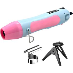 QST EXPRESS Heat Gun, 350W Mini Heat Gun with Reflector Nozzle Dual Temperature Settings Fast Heat Hot Air Gun Tool for Crafting, Heat Gun for Craft Dryer, 6.56 Ft Overload Protection for Drying Paint (Blue and Pink)