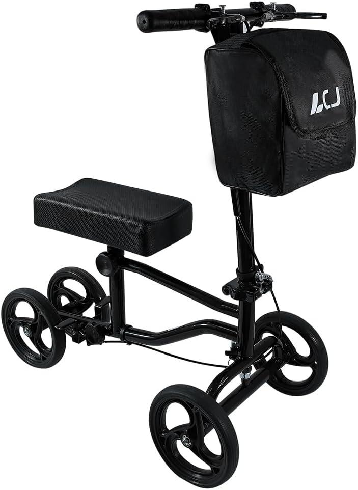 LCJ Knee Scooter Knee Walker Leg Scooter for Adults for Foot Surgery Lightweight Knee Roller Broken Foot Scooter for Adult with Braking System Black