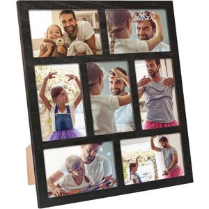 Picture Frame Collage Wall Decor, 4x6 Photos Display - 7 Openings Photo Collage Picture Frame for Tabletop Stand and Wall Mounting Frames Collage Set for Home Lving Room Family Gifts (Black)