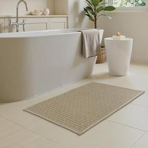 Seavish Woven Bathroom Mat 20"x32" Khaki Bathroom Rugs Non Slip Washable Low Pile Thin Soft and Absorbent Bath Mat Modern Rugs for Bathroom Floor Entryway Shower Sink Vanity