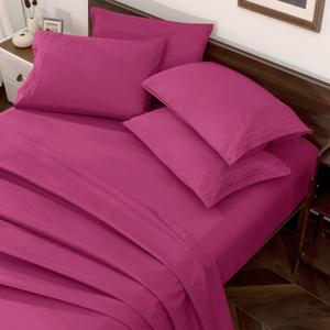 Horbaunal Hot Pink Queen Size Sheet Set - 6 Piece Luxury 1800 Thread Count Bedding Sheets & Pillowcases - 16 Inch Deep Pocket Microfiber Bedding Set - Soft & Wrinkle Bed Sheets