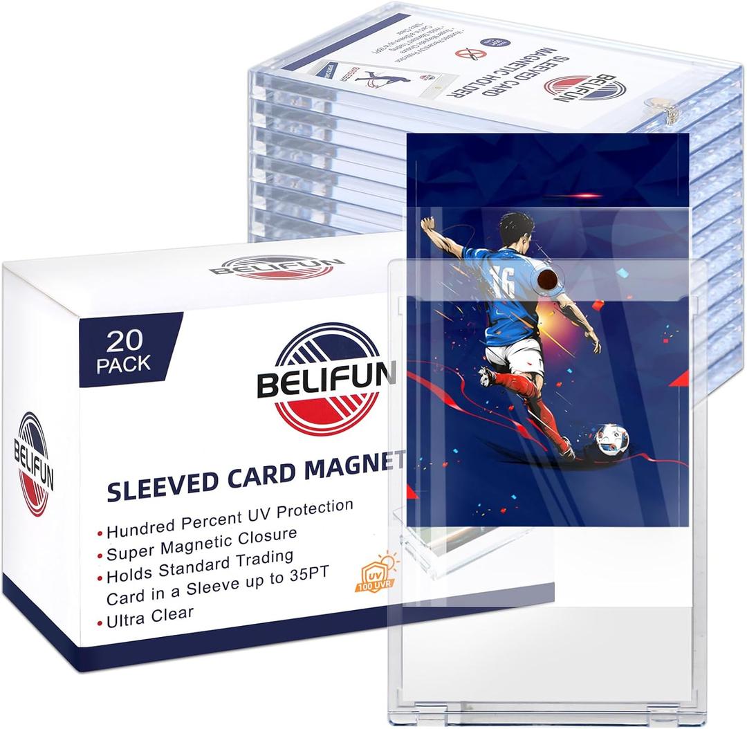 20-Pack One Touch Sleeved-Card Magnetic-Holders - 35PT Trading Card Holders, UV Protection Clear Acrylic Card Cases, Magnet Case Protectors for Game Cards, Baseball Cards, Sports Cards, Standard Cards
