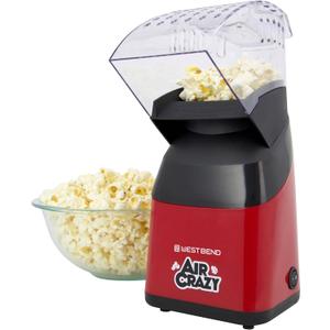 West Bend Air Crazy Hot Air Popcorn Popper Machine for Healthy Snacking with No Oil, Includes Dual-Purpose Measuring Cup & Butter Melter, 4-Quart, Red