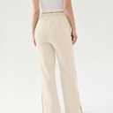 Susclude Womens Wide Leg Sweatpants Baggy Cotton Stretch Track Pants Lightweight Striped Casual Lounge Flatters Legs Pants (Large, Beige)