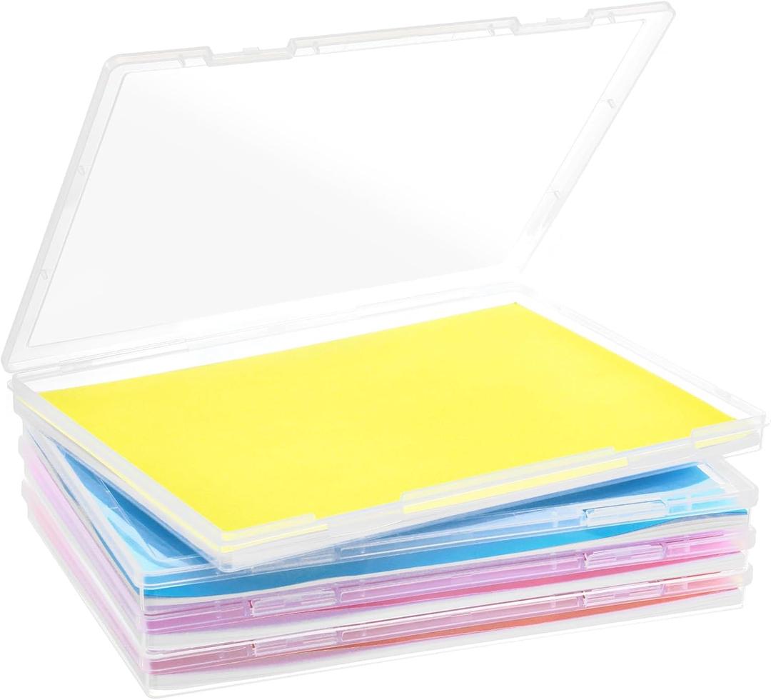 4 Pcs Photo Storage Boxes Fit 8" x 10" Photo Clear Plastic Scrapbook Papers Storage Containers, Large Photos Organizer Storager for Card, Papers, Poster, Files