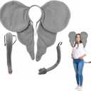 Nicky Bigs Novelties Jumbo Elephant Costume Set Oversized Ears Headband Plush Trunk & Tail for Adults Teens Safari Animal Cosplay Accessories for Halloween Theater Zoo Parties Events, Gray, One Size