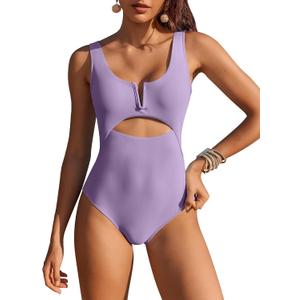 AI'MAGE Womens One Piece Swimsuits Tummy Control Bathing Suit 2025 Cutout High Waisted V Neck Monokini Swimwear (Large, Lilac Purple)