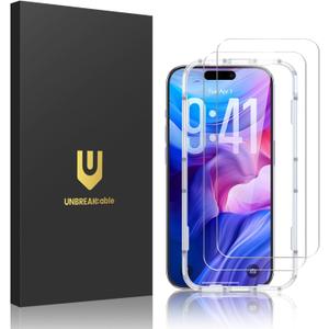 UNBREAKcable 2-Pack Screen Protector for iPhone 17, Military-Grade Shatterproof Tempered Glass [9H+ Hardness] [Easy Installation Frame] [99.99% HD Clear] for Apple iPhone 17