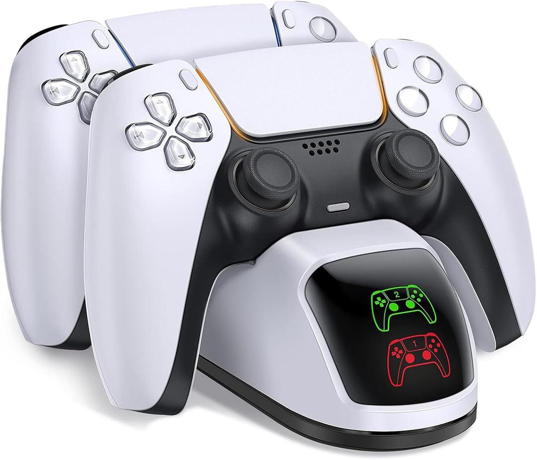 PS5 Controller Charging Station, PlayStation 5 Dualsense Charger Dock with Dual Stand, Upgrade PS5 Charger Accessory with Fast Charge Cable, PlayStation 5 Station, White