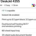 HP DeskJet 4355 Wireless All-in-One Color Inkjet Printer, Scanner, Copier, Best-for-Home, 3 Month Trial of Instant Ink Included, AI-Capable (AJ4Y0A) | Dual-band Wi-Fi with HP app and 4800 x 1200 dpi for printing, scanning and copying