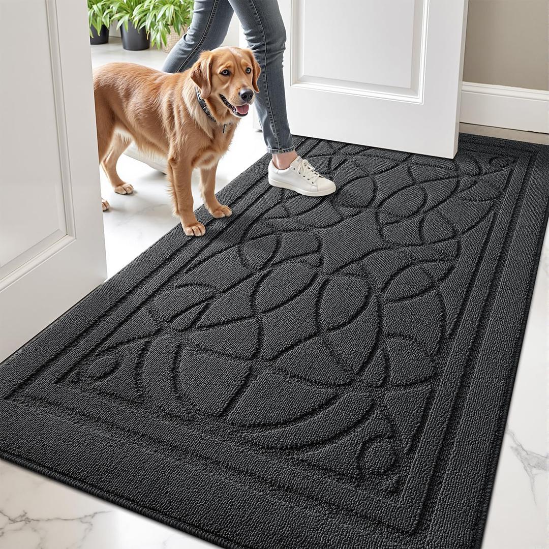 LUMI Door Mat Indoor Entrance 36"x60", Front Welcome Mat with Non-Slip Rubber Backing, Low Profile Dirt Trapper Inside Doormat for Entrance, Garage, Patio, Grey