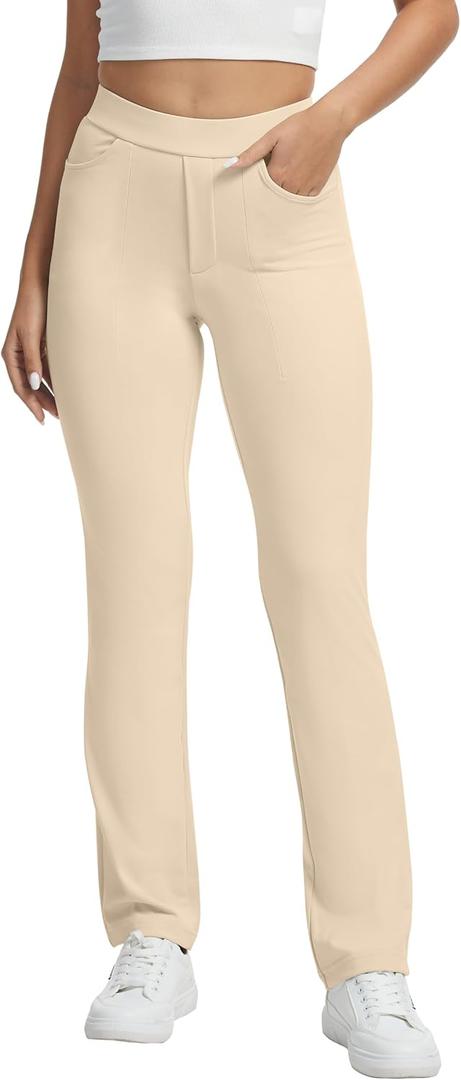 VIMPEP Womens Stretchy Yoga Dress Pants High Rise Straight Leg with Pockets Casual Petite/Regular 1202 (XL)