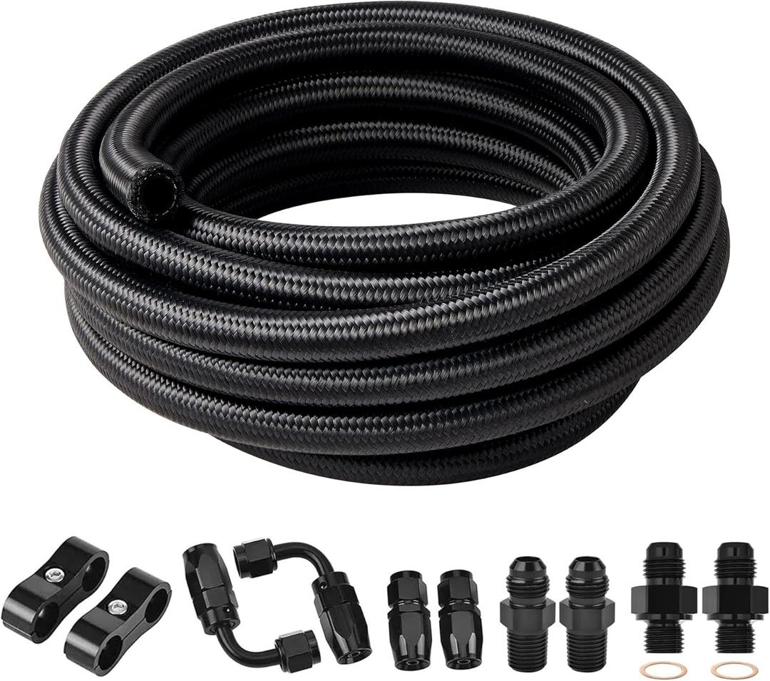 EVIL ENERGY 6AN Fuel Line Kit, Transmission Cooler Line Kit for 4L60E 4L65E, AN6 Nylon Braided Fuel Line Hose Fitting Kit CPE 15FT