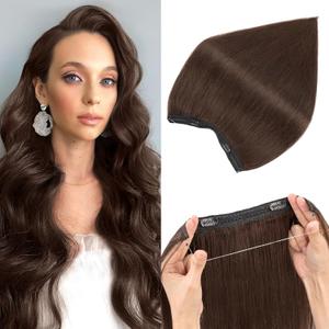 Halo Hair Extensions Real Human Hair,Halo Hair Extension 100% Human Hair,Wire Hair Extensions,Thicker 02 Dark Brown 12inch/65g