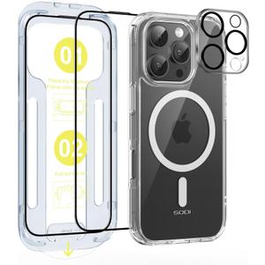 SODI 3-in-1 for iPhone 16 Pro,[1X Screen Protector + 1X Camera Lens Protector][Military-Grade Protection][Not-Yellowing] Shockproof Magnetic Case for iPhone 16 Pro 6.3 Inch, Clear