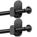 KAMANINA Curtain Rods No Drilling for Windows 16 to 30 Inches, 5/8 Inch Adjustable Small Curtain Rod 2 Pack No Screw with 3M Adhesive Brackets, Black