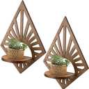 Menkxi 2 Pcs Boho Brown Vintage Floating Shelves for Wall Rustic Farmhouse Wooden Wall Mounted Diamond Hanging Mount Wood Candleholder for Nursery Bedroom Room Decor(Diamond)