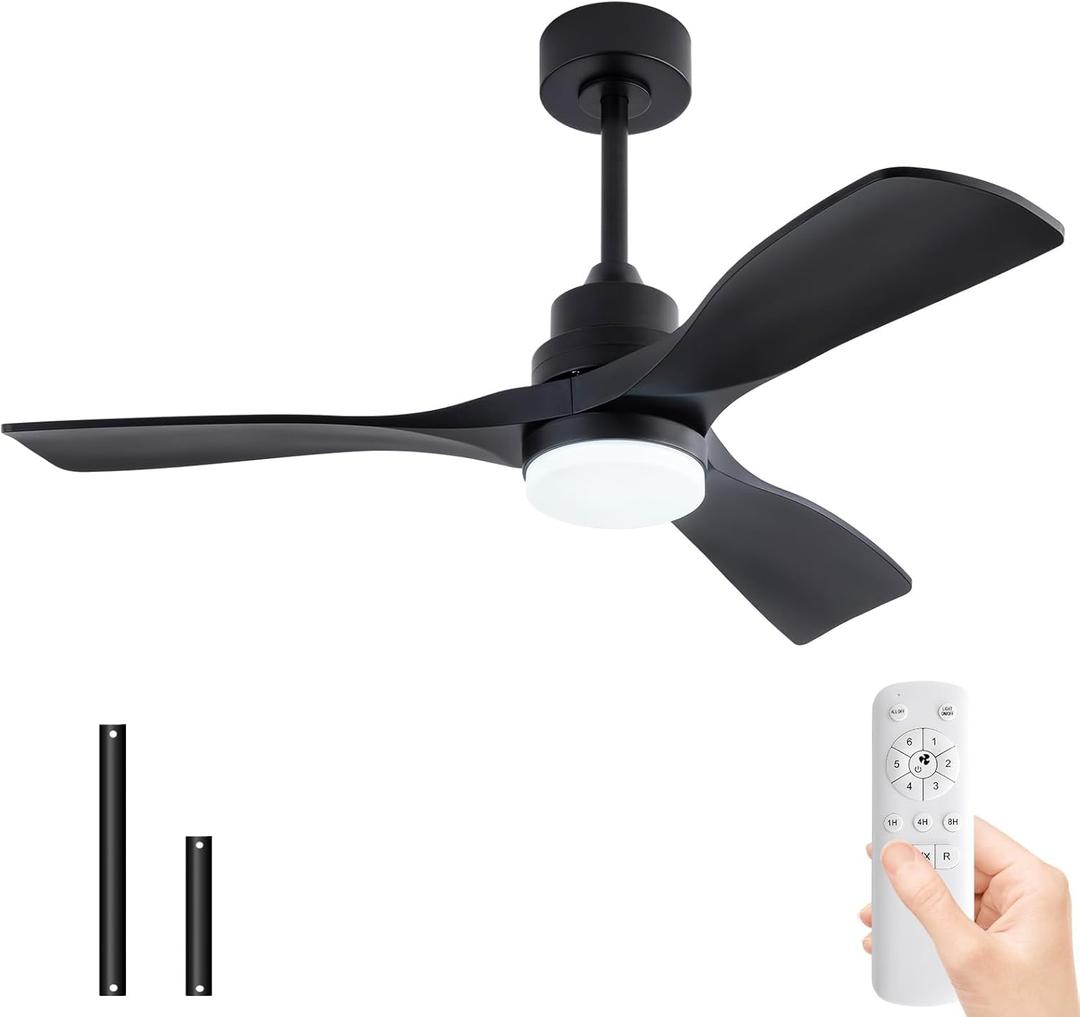 42 Inch Ceiling Fans with Lights and Remote, 3 ABS Blades Quiet Reversible DC Motor, Modern Black Ceiling Fan with Light for Bedroom Living Room Indoor Outdoor Patios Farmhouse