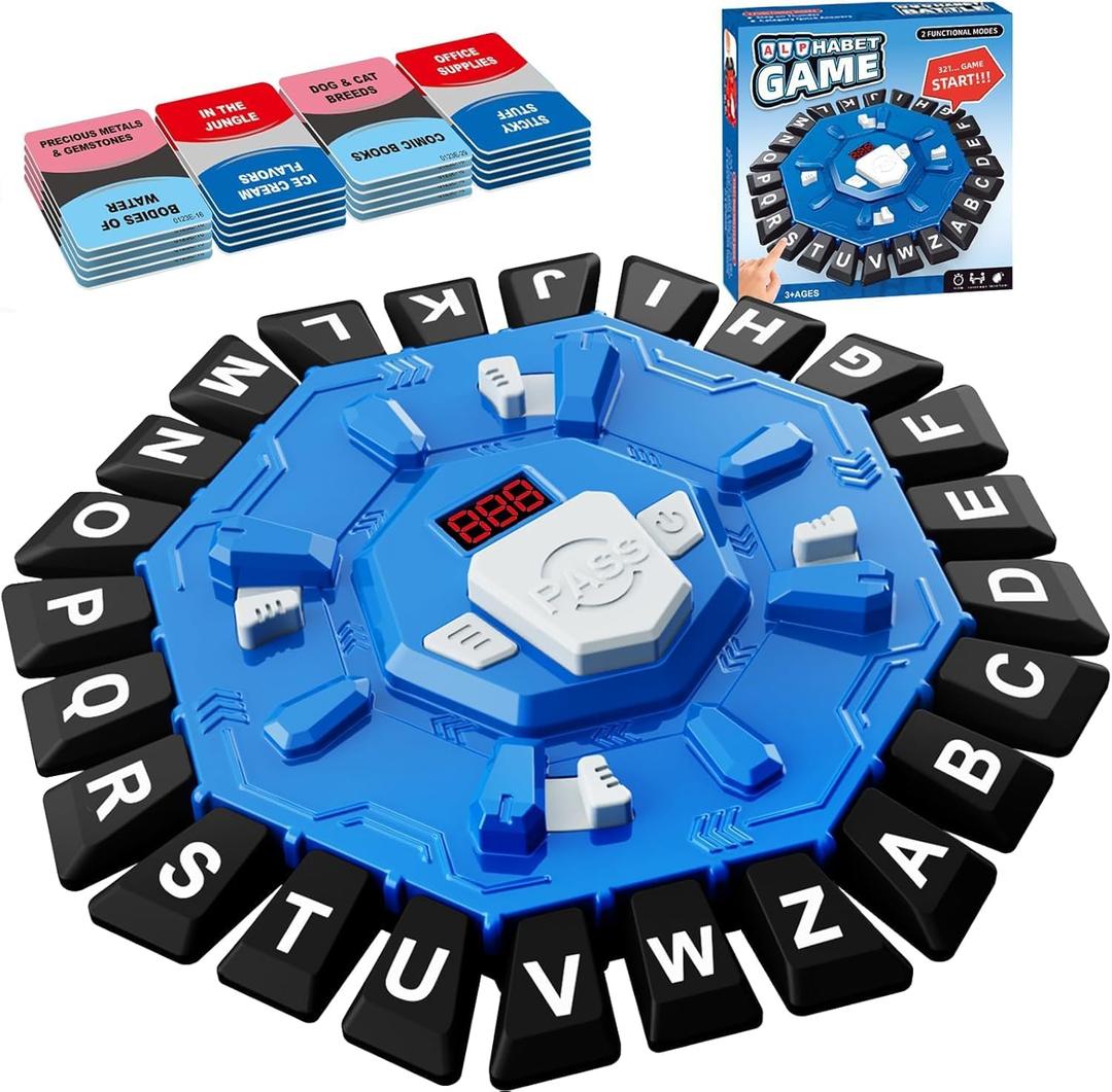 Word Game Family Board Games with Display Timer and 2 Modes, The Fast-Paced 24 Letters Pressing Games, Learning Word Game for Kids & Adults, 2-8 Players, 15-20 Minute Play Time, 8.5 inches x 8.5 inches x 0.1 cm