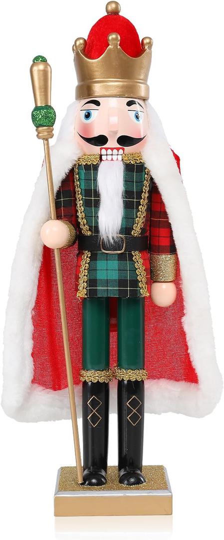 Nutcracker Christmas Decorations, 15 Inch Wooden Soldier Figures Ornament, Christmas Nutcrackers Gift Festive Collectible for Indoor Home Shelves Table Desktop Mantel Fireplace Decor, Green