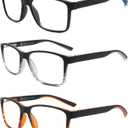 Blue Light Blocking Spring Hinge Reading Glasses Anti Eyestrain/Dryness Wide Square Reader Two Tone Computer Eyeglasse