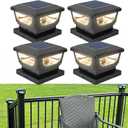 Sumaote Solar Post Cap Lights, 120 Lumen 3000K Warm White LED for 3x3 Metal/Vinyl & 4x4 Wood Posts, IP65 Waterproof Outdoor Garden Fence Deck Lighting, Dusk-to-Dawn Auto On/Off (4 Pack) (Black Shell)