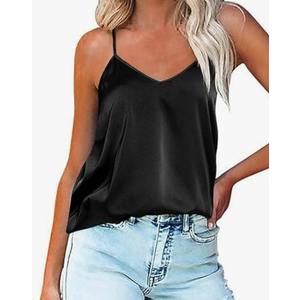 Ekouaer Womens Silk Satin Tank Tops V Neck Camisole Spaghetti Strap Top Summer Basic Blouse, M