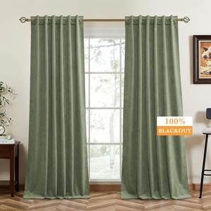 RYB HOME Sage Green Blackout Velvet Curtains 84 inches Long, Total Light Blocking Room Darkening Thermal Insulated Back Tab Curtains for Nursery Bedroom, Sage Green, 52W x 84L, 2 Panels