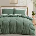LOVQUE 100% Washed Cotton Duvet Cover King Size, Mint Green Fade-Resistant Natural Bedding Set (No Comforter), 104x90 Inches