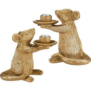 Mumufy Set of 2 Gold Antique Mouse Candle Holders Resin Candlestick Holder Table Decor for Living Room, Dinner, Fireplace Mantle, Christmas Decoration Vintage Decorative Table Centerpiece, Home Party