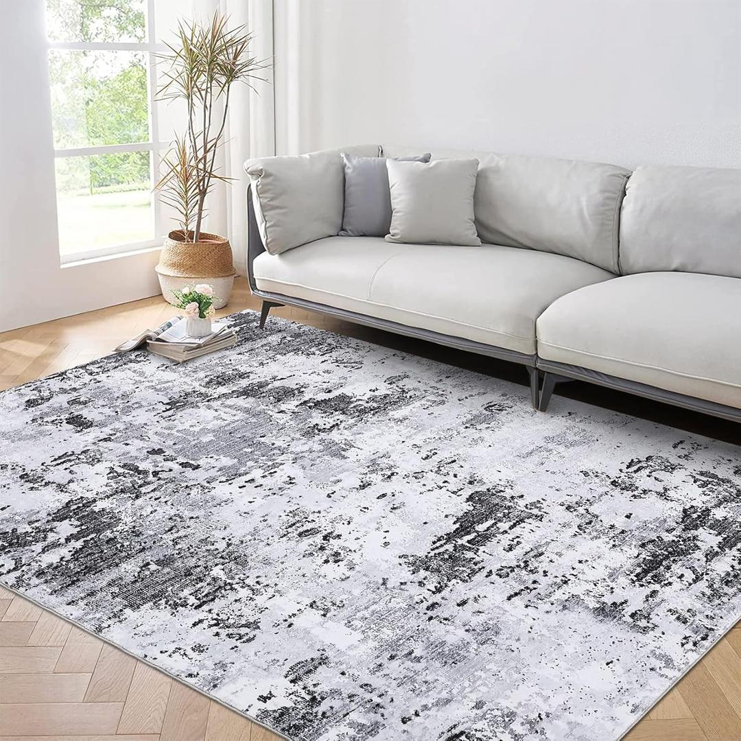 ROYHOME 5x7 Modern Abstract Area Rugs Faux Wool Rug Ultra-Soft Low Pile Stain Resistant Machine Washable Carpet for Bedroom with Non Slip Backing, Grey