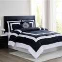 London Fog Raynes Hotel White and Black Polyester 5-Piece King Comforter Set, Geometric, 100% Polyester, for Men and Women, OEKO-TEX Certified Confidence