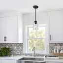 Black Pendant Lights Kitchen Island,Modern Farmhouse Glass Pendant Light,Light Fixture Kitchen Pendant Mini Hanging Light Fixture for Sink (Black 2 Pack Stem Rod)