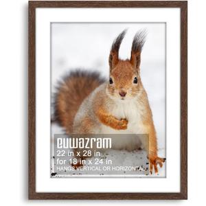 Solid Wood 22x28 Frame - Single Frame, Rustic Walnut 22 x 28 Poster Frame with Mat for 18x24, Picture Frames for Artwork, Puzzles, Photos and Movie Posters