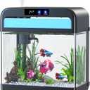 Fish Tank 2.2 Gallon Fish Bowl with Humidifier 7 Color Auto-Looping Light 3 in 1 Quiet Pump with Filteration & Oxygenation & Circulation, Temperature Display, HD Float Glass, Thickened Base (Smart-Black)