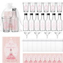Yiyiring 24 Set Quinceanera Party Favors for Guests Include Añera Clear Shot Glasses Plastic Empty Bottle Thank You Card Organza Bag and Funnel for Sweet 15 Birthday Party Supplies(Pink)