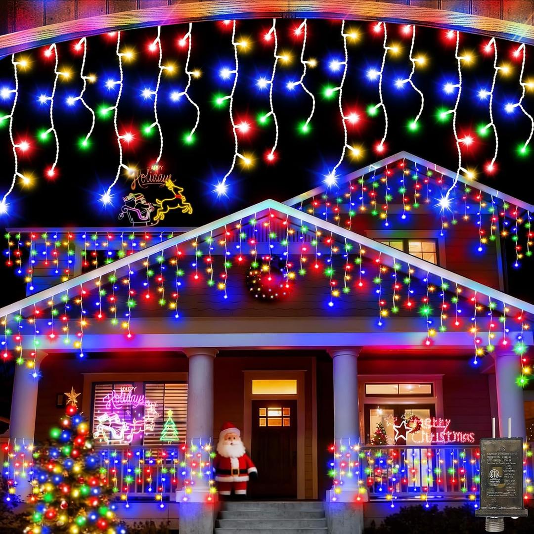 JXLEDAYY Christmas Lights Super Long 1280 LED 131 FT LED String Lights with 240 Drops Plug in 8 Modes Christmas Decoration for Holiday Wedding Party Bedroom Garden Patio Outdoor Indoor (Multicolor)