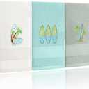 3 Pack Summer Surfboard Hand Towels for Bathroom 100% Cotton Embroidered Beach Bathroom Towels 13.78 x 29.53 Inch Soft Absorbent (Green Series, Surfboard)