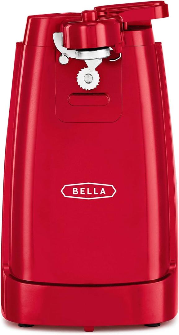 bella Electric Can Opener and Knife Sharpener, Removable Cutting Lever, Cord Storage, Stainless Steel Blade, Red