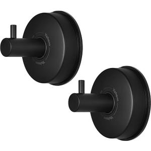 YOHOM Suction Cup Hooks Shower Towel Holder Stainless Steel Vacuum Bathroom Shower Hook Suction Towel Rack Kitchen Organizer for Bathrobe Loofah Matte Black 2Pcs