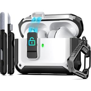 RFUNGUANGO Protective Case for AirPods Pro 3rd Generation, with Safety Lock Clip and Automatic Pop-up Case, Full Shockproof Hard Case for AirPods Pro 3 (2025) - White